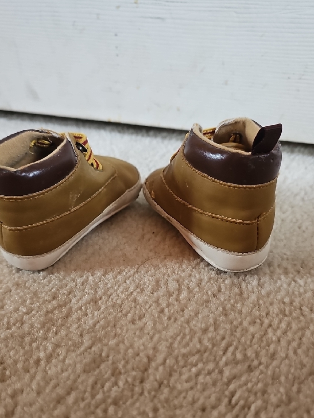 Revo Tan and Brown High-Top Baby Walker Shoes with Yellow-Red Laces - Picture 4 of 9